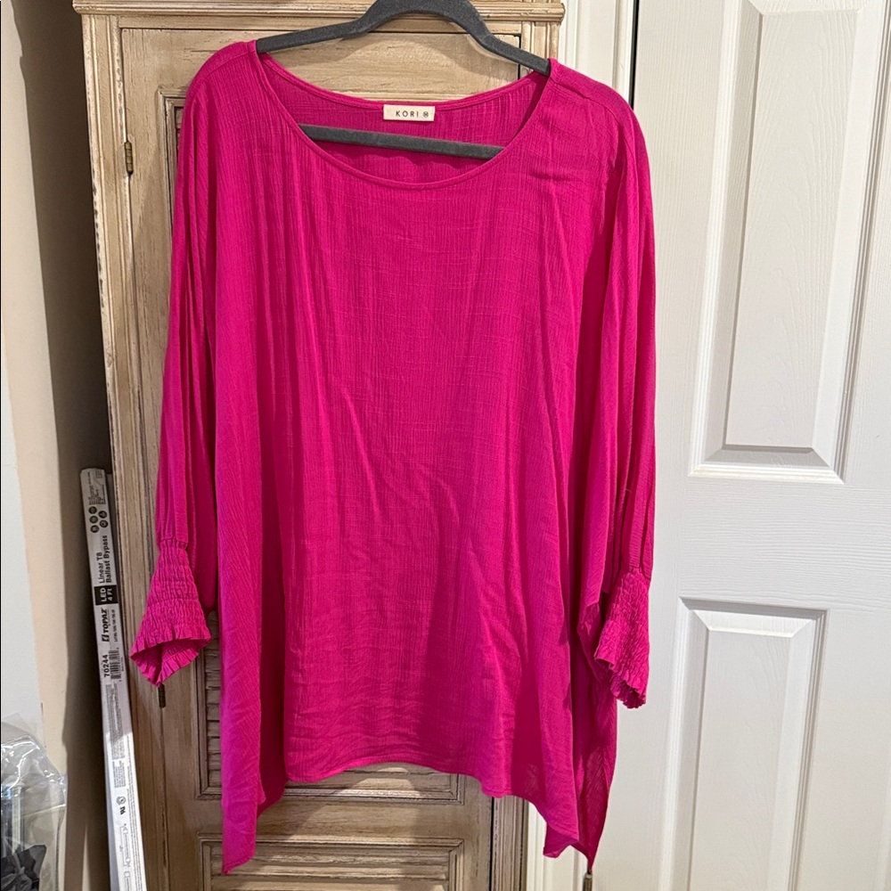 Kori Vibrant Fuchsia Tunic Top, very oversized, gauze type fabric